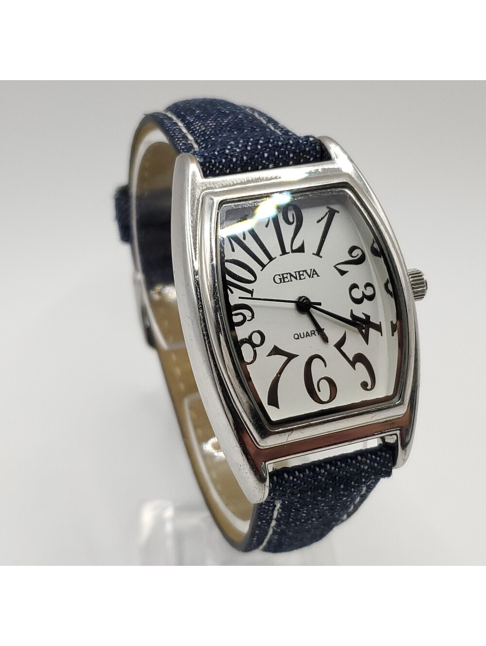 Geneva Quartz 31mm Rectangle Denim Band Womens Watch New Battery